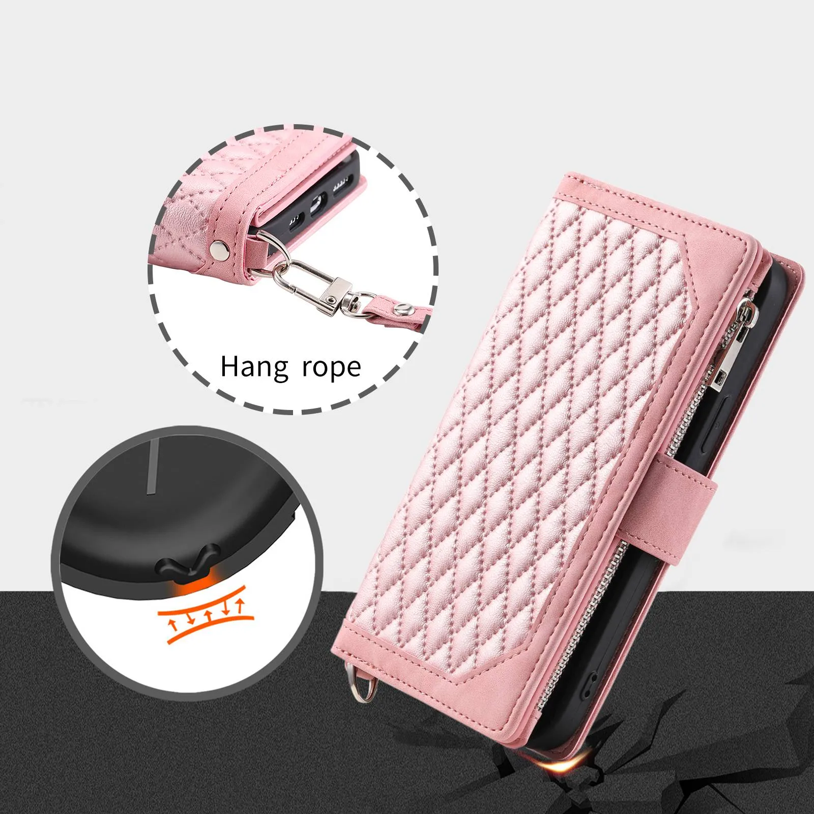 005 Style for Samsung Galaxy S21 4G / 5G, Shockproof Wallet Case Rhombus Texture Zipper Pocket PU Leather Anti-fall Phone Cover Stand