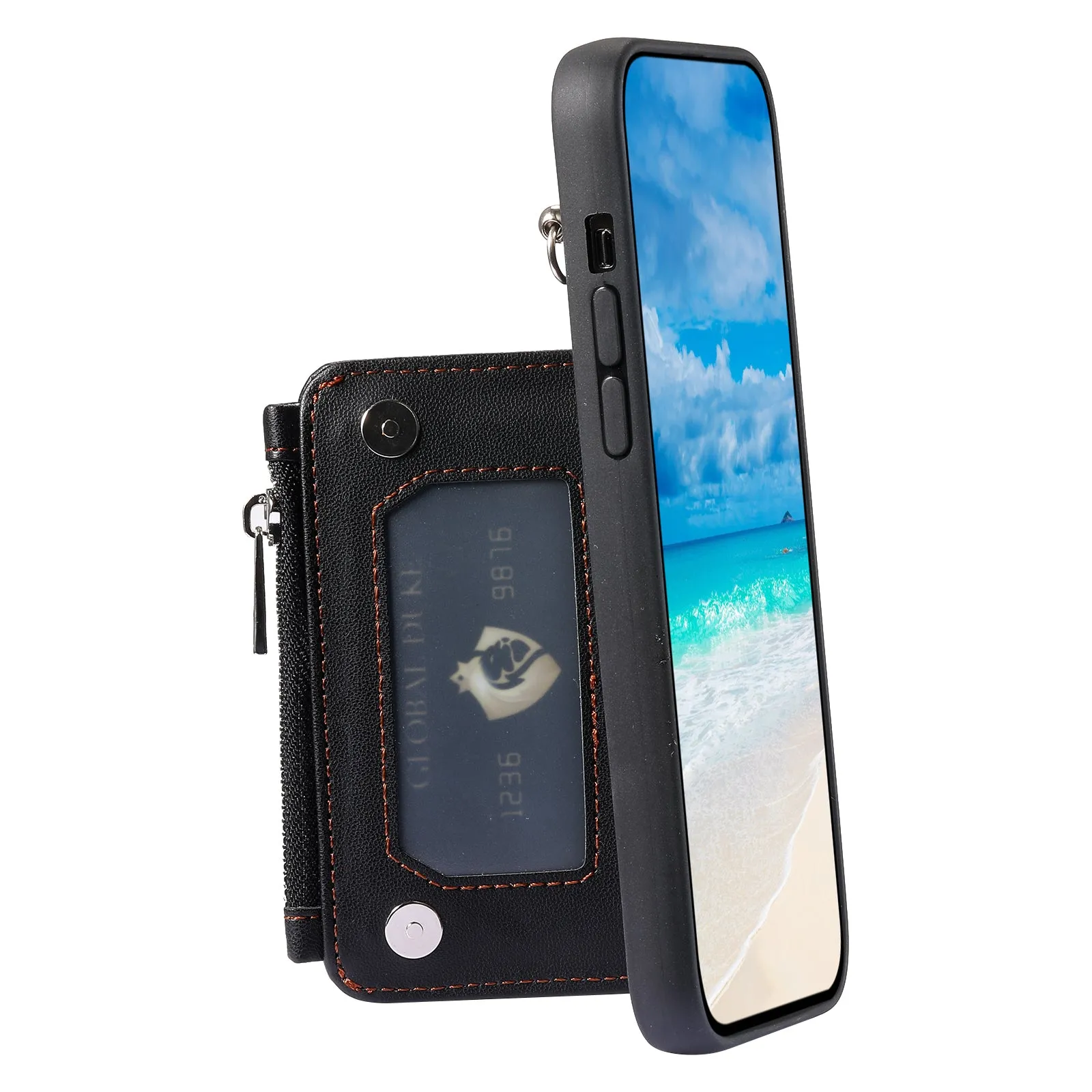 009 Zipper Wallet Case for Samsung Galaxy S23  , RFID Blocking PU Leather Coated TPU Kickstand Phone Cover with Straps