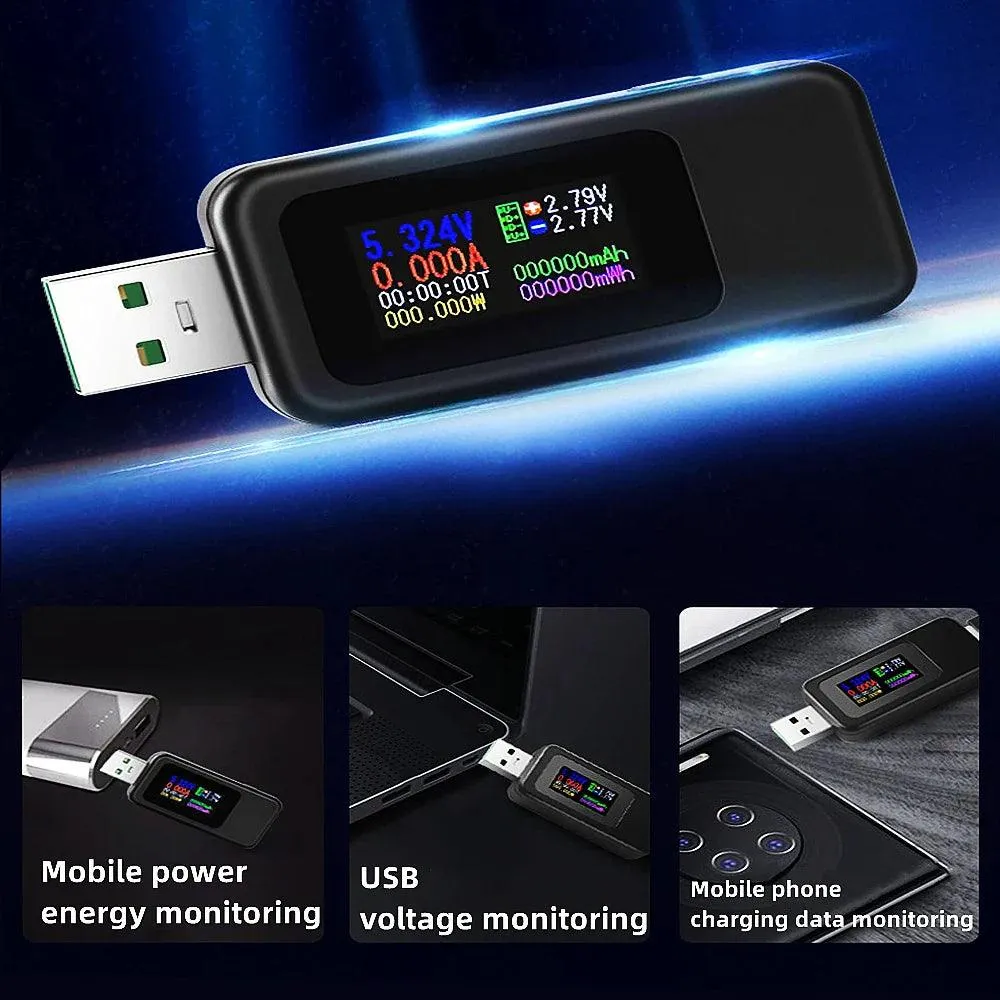 10-in-1 USB Voltage and Current Tester with High-Definition Display and Quick Charge Support