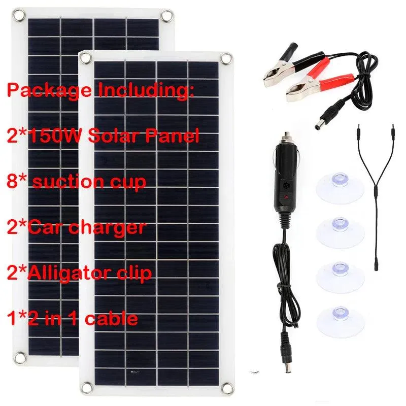 150W/300W Solar Panel Charging Kit with Dual USB Ports and 30A/60A Controller for RVs, Cars, and Mobile Devices