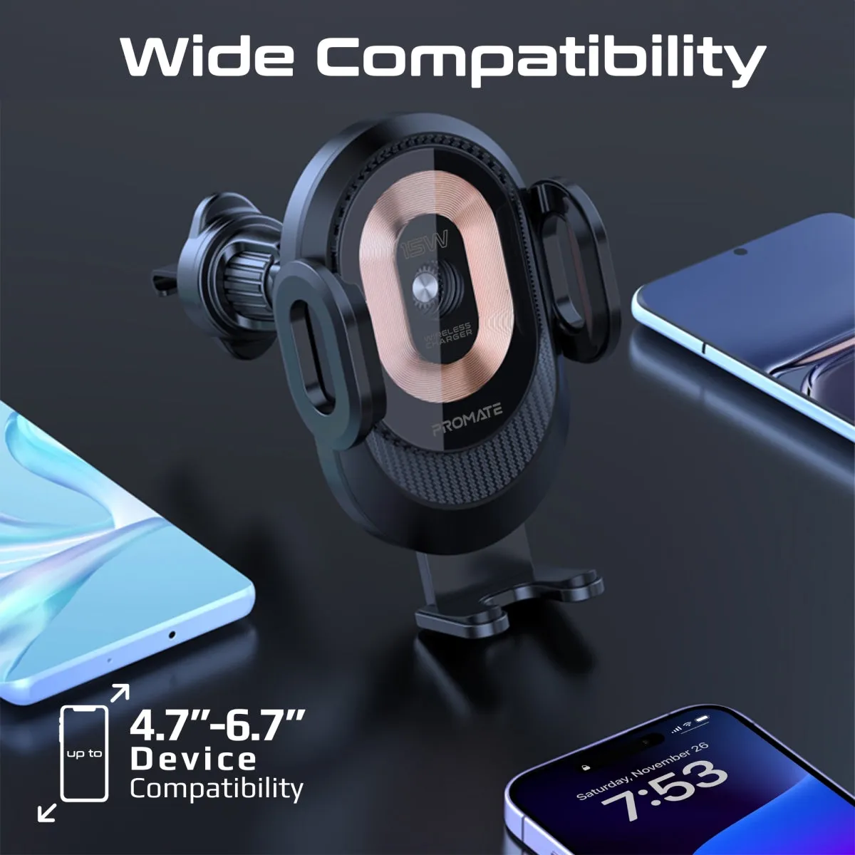 15W Transparent Auto Clamping Car Wireless Charging Mount