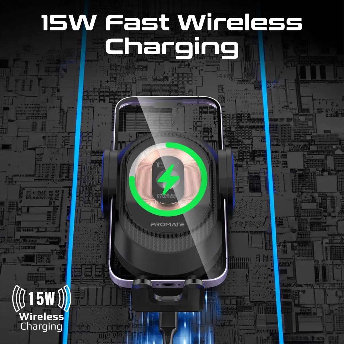 15W Transparent Auto Clamping Car Wireless Charging Mount