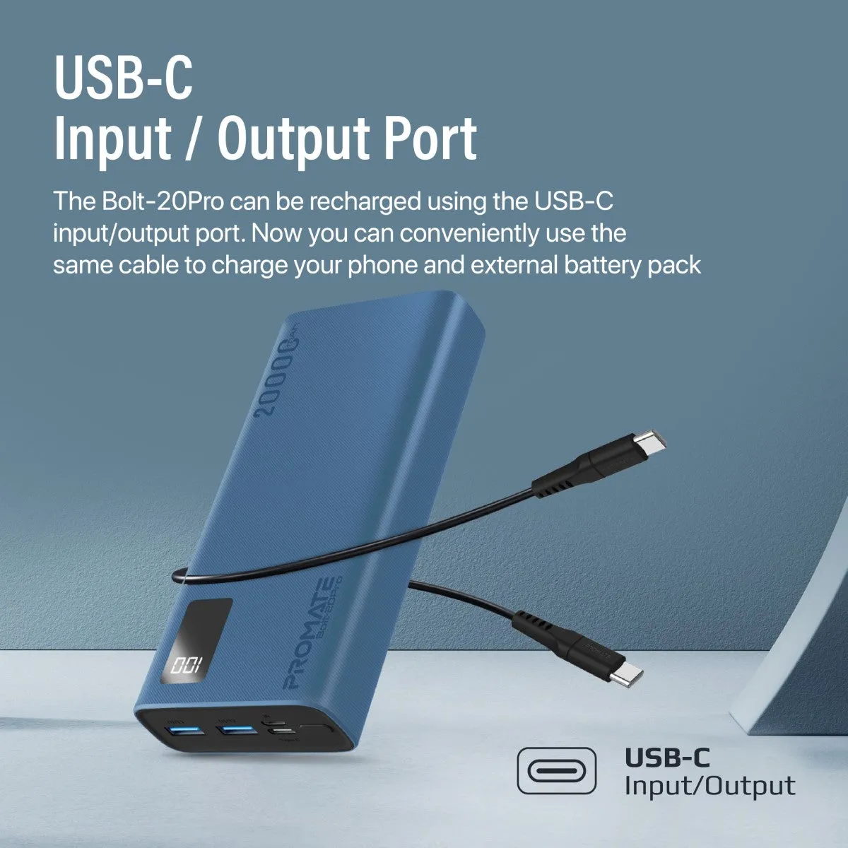 20000mAh Compact Smart Charging Power Bank with Dual USB-A & USB-C Output