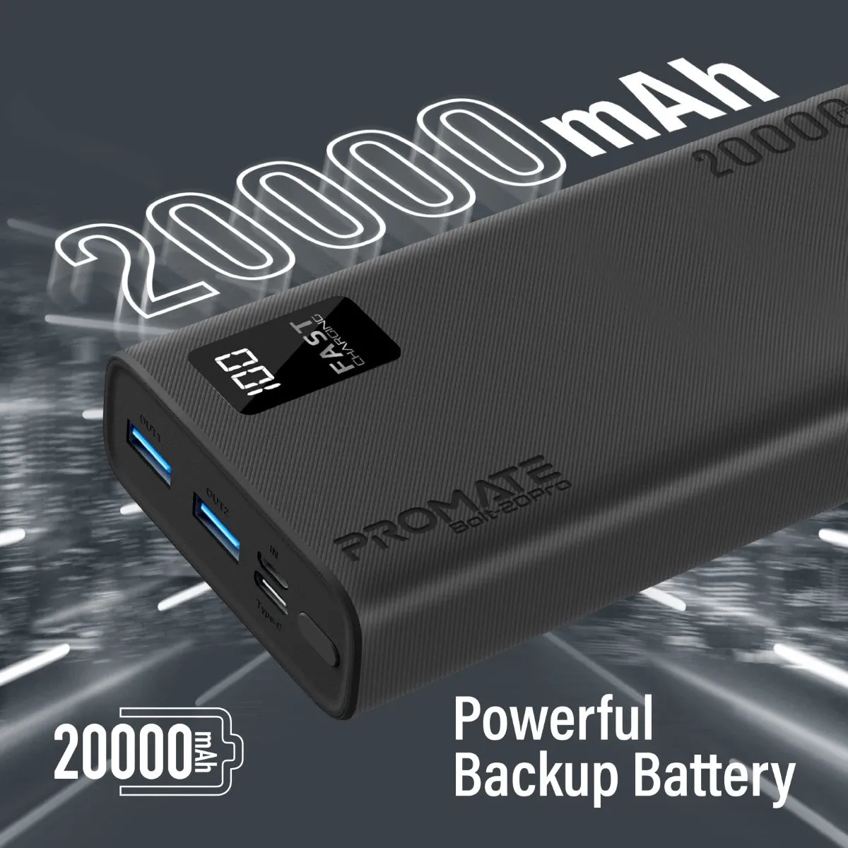 20000mAh Compact Smart Charging Power Bank with Dual USB-A & USB-C Output