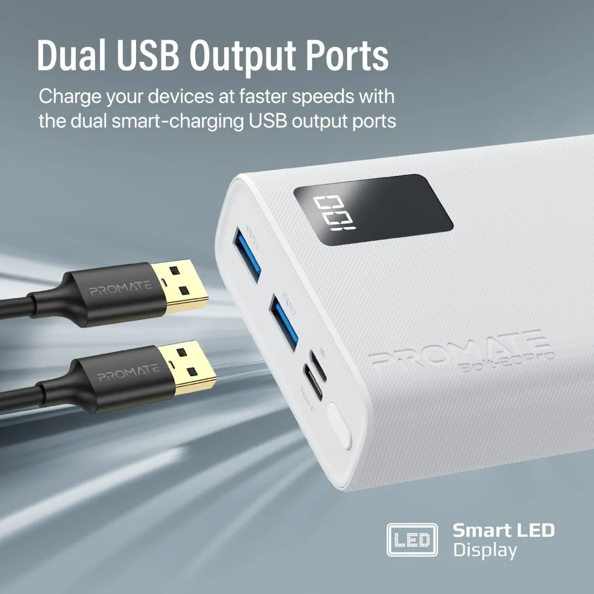 20000mAh Compact Smart Charging Power Bank with Dual USB-A & USB-C Output