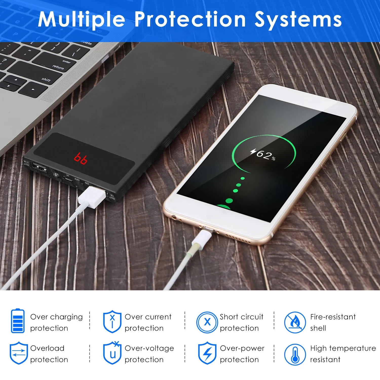 20000mAh Power Bank Ultra Thin External Battery Phone Charger Dual USB Ports