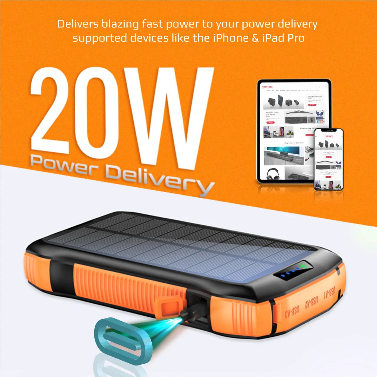 20000mAh Rugged EcoLight™ Solar Power Bank