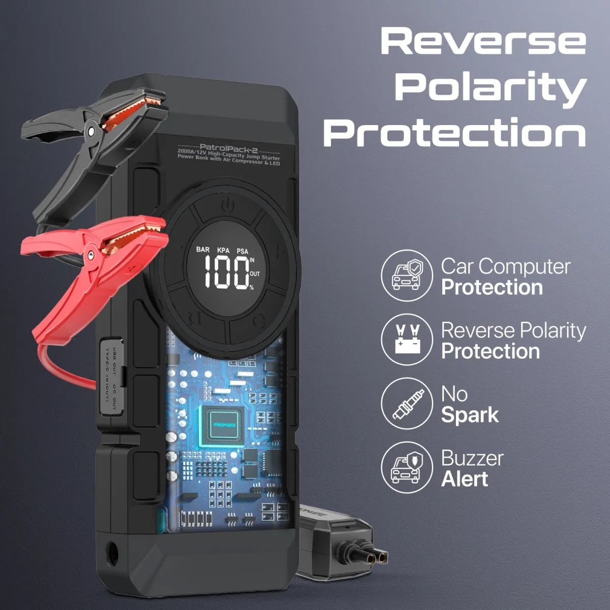 2000A/12V High-Capacity Jump Starter Power Bank with Air Compressor & LED Flashlight