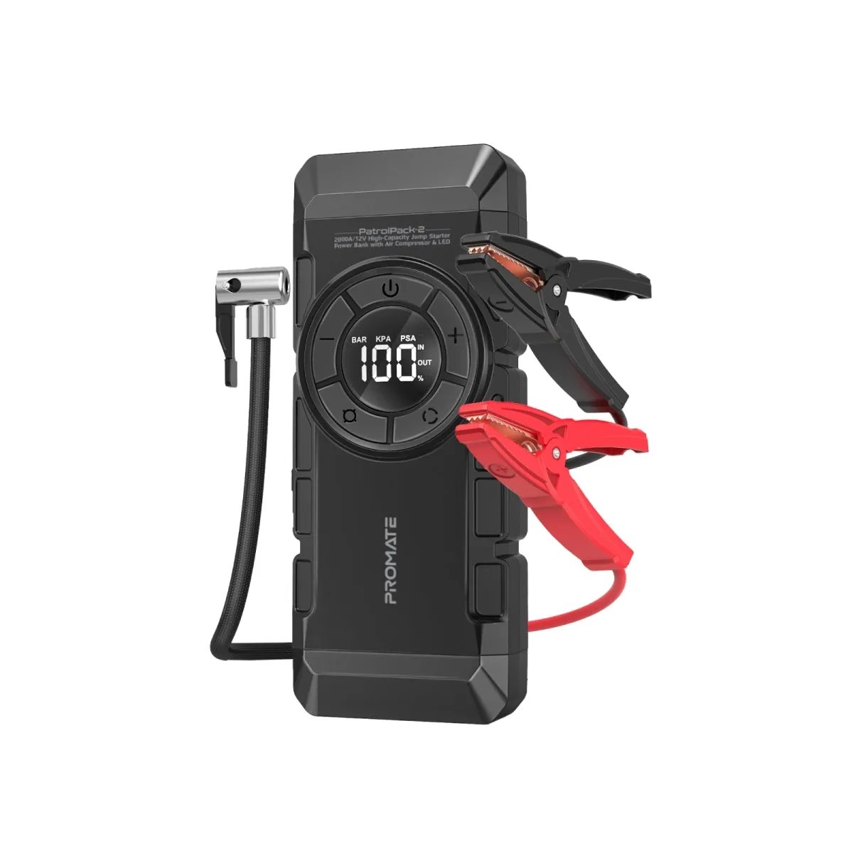 2000A/12V High-Capacity Jump Starter Power Bank with Air Compressor & LED Flashlight