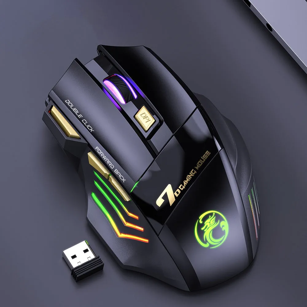 2.4GHz & Bluetooth 5.1 Wireless Mute Gaming Mouse with RGB Backlight & Fire Button for Win / Mac