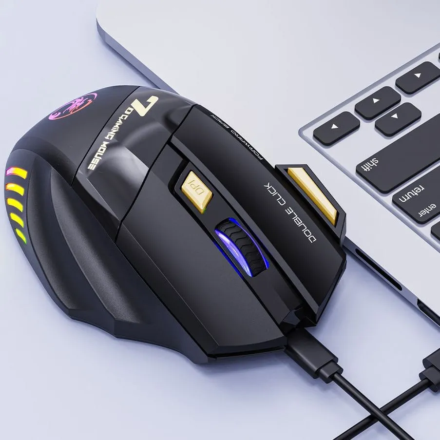 2.4GHz & Bluetooth 5.1 Wireless Mute Gaming Mouse with RGB Backlight & Fire Button for Win / Mac