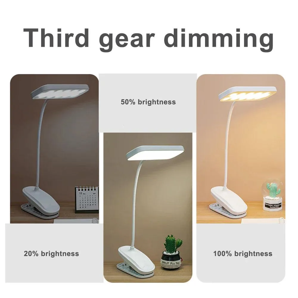 360° Flexible Clip-on Study Lamp: USB Rechargeable Desk Light