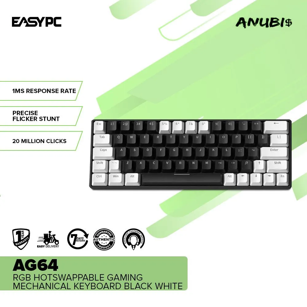 Anubis AG64 RGB Hotswappable Gaming Mechanical Keyboard Black White