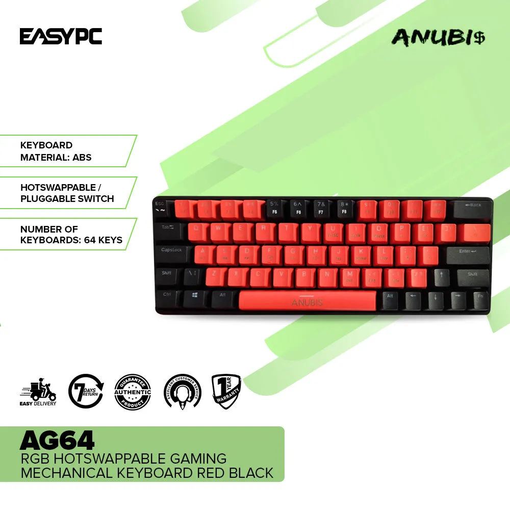 Anubis AG64 RGB Hotswappable Gaming Mechanical Keyboard Red Black