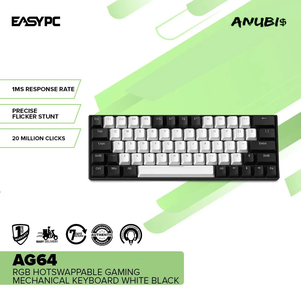 Anubis AG64 RGB Hotswappable Gaming Mechanical Keyboard White Black