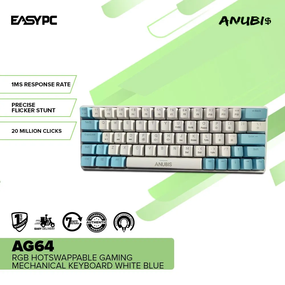 Anubis AG64 RGB Hotswappable Gaming Mechanical Keyboard White Blue