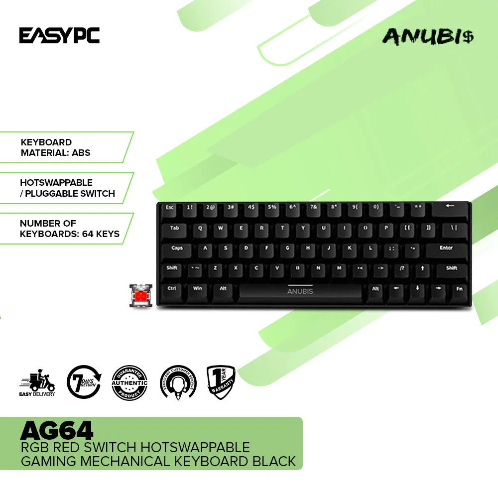 Anubis AG64 RGB Red switch Hotswappable Gaming Mechanical Keyboard Black