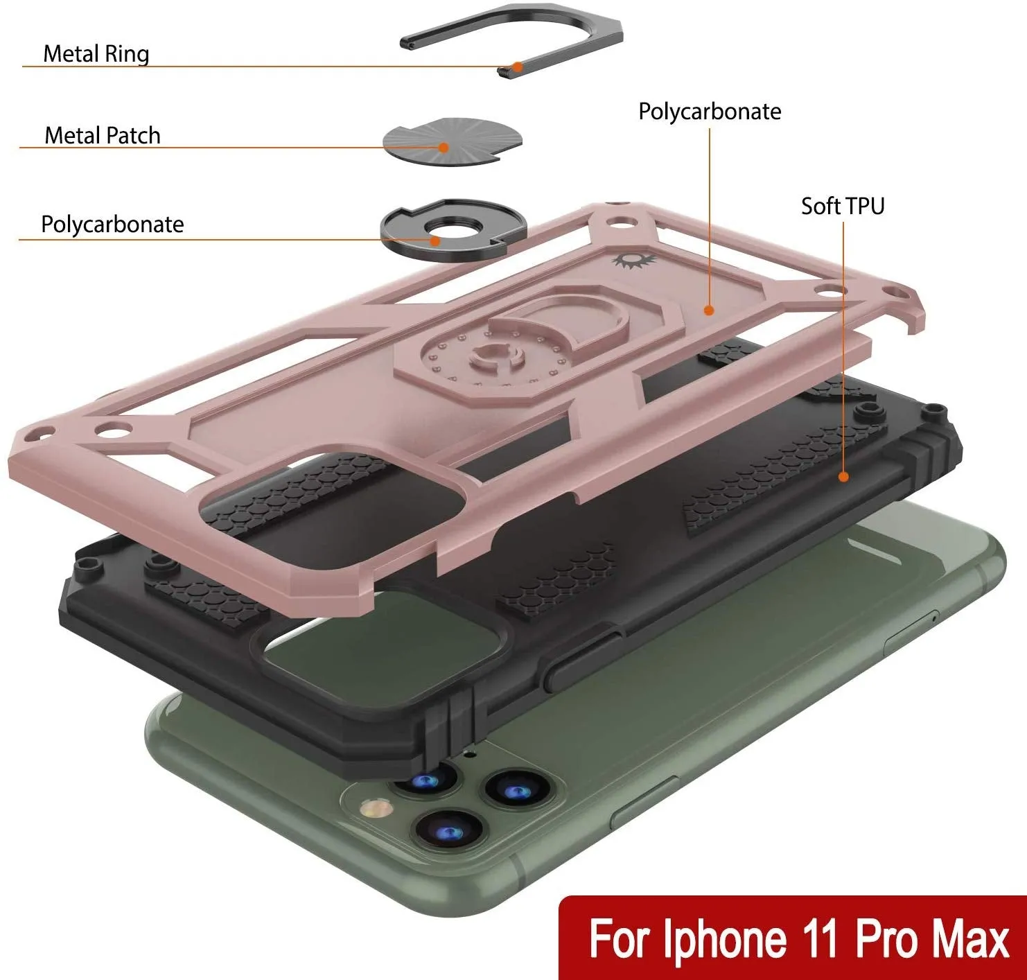 Apple iPhone 11 Pro Max Punkcase ArmorShield Military Style Case Rose-Gold