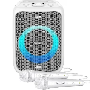 BlueAnt Portable X5 Bluetooth Party Speaker Light Up Microphones White