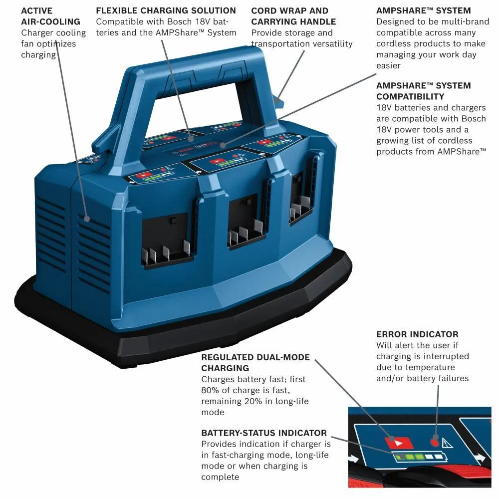 Bosch GAL18V6-80 18V 6-Bay Fast Battery Charger