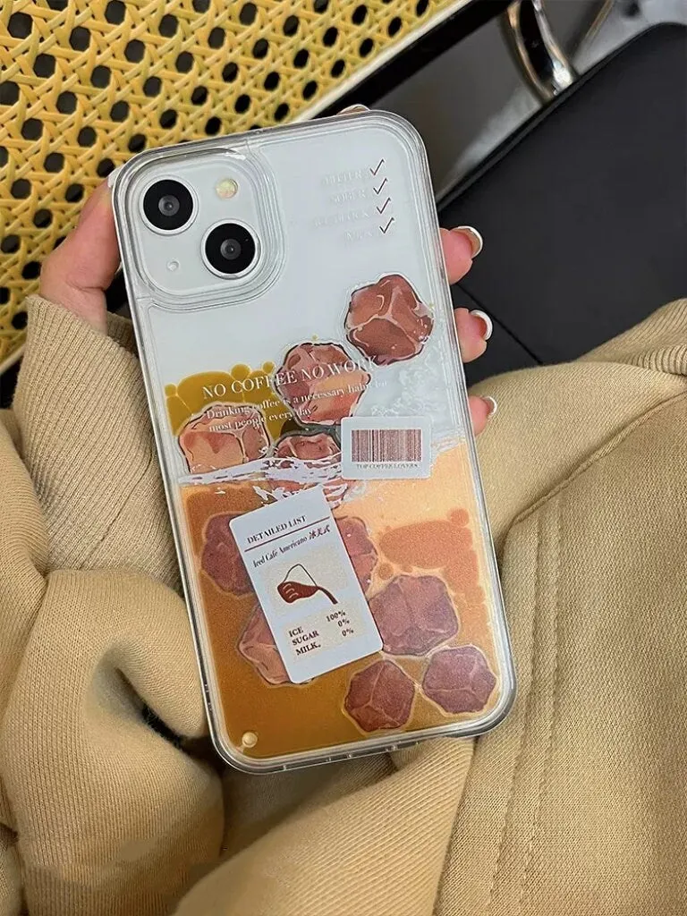 Cute Iced Tea/Iced Coffee Themed Liquid Phone Case Design Clear Protective Thick Shockproof iPhone Case for iPhone 11 12 13 14 15 Pro Max