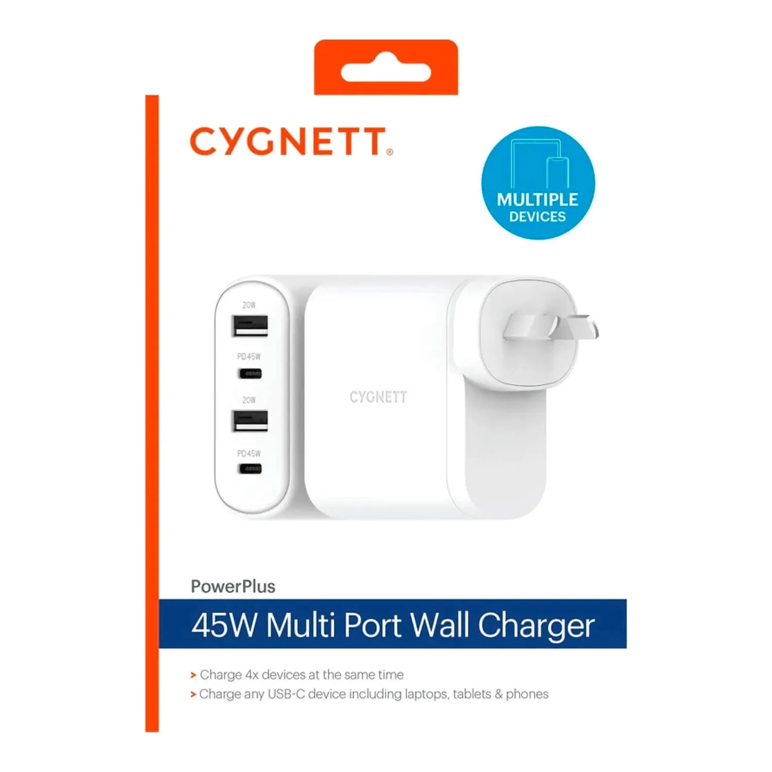 Cygnett Powerplus 45W USB/USB-C Quad AC Wall Charger