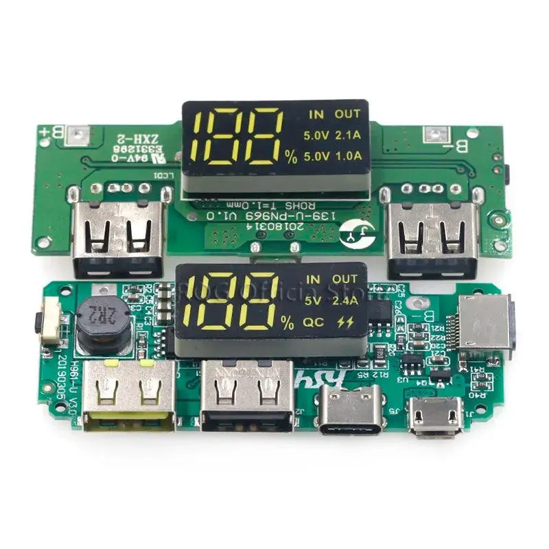 Dual USB Lithium Battery Charging Module with LED Display - 5V 2.4A Micro/Type-C Power Bank for 18650 Cells