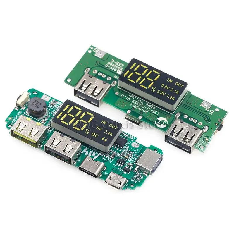 Dual USB Lithium Battery Charging Module with LED Display - 5V 2.4A Micro/Type-C Power Bank for 18650 Cells