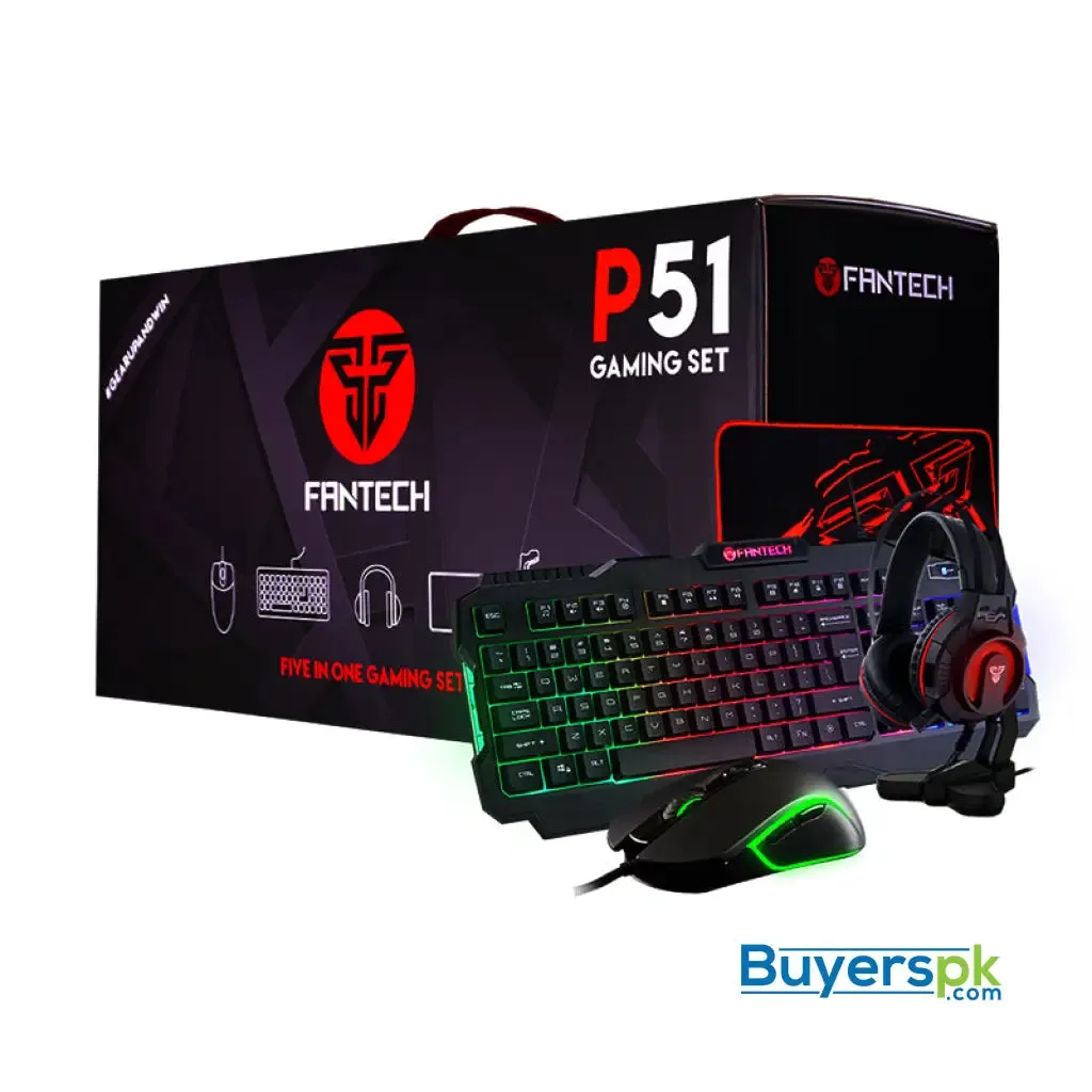 Fantech P51 Gaming Set – Wired Keyboard, Mouse, Headset, Stand & Pad Combo