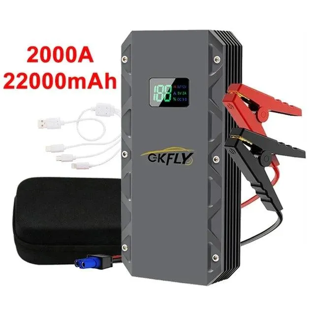 GKFLY Ultra-Power Car Jump Starter: 1500A/2000A/3000A Battery Booster with Emergency SOS Light and Power Bank Function