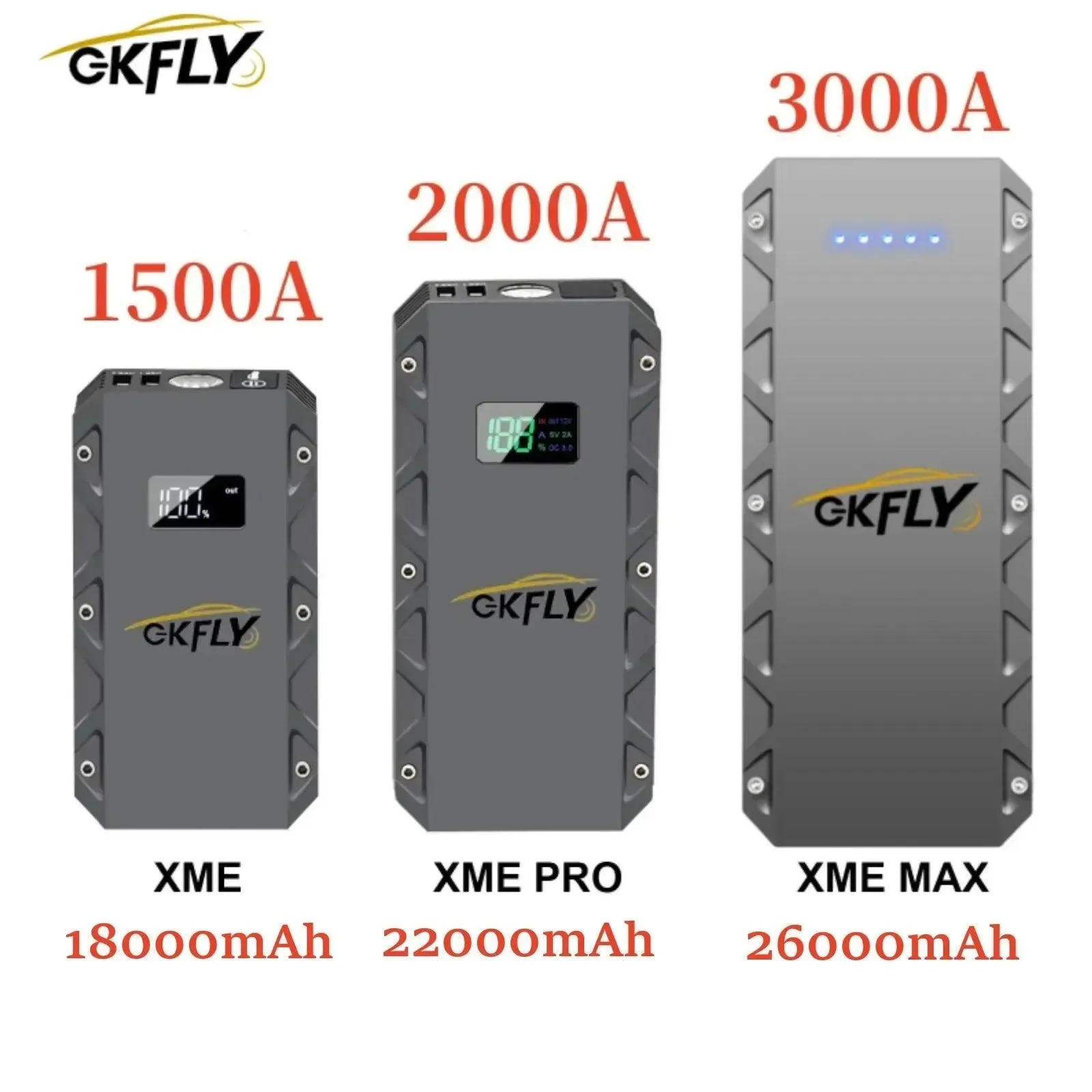 GKFLY Ultra-Power Car Jump Starter: 1500A/2000A/3000A Battery Booster with Emergency SOS Light and Power Bank Function