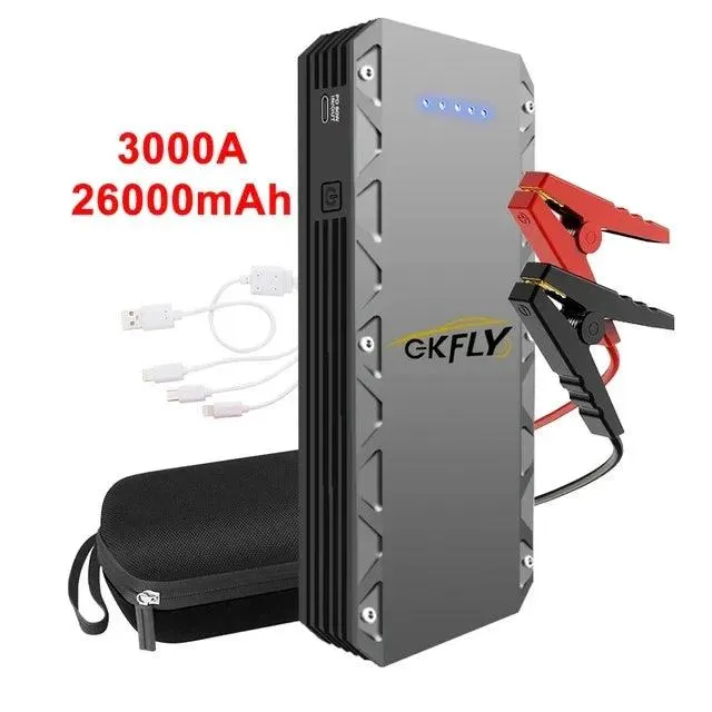 GKFLY Ultra-Power Car Jump Starter: 1500A/2000A/3000A Battery Booster with Emergency SOS Light and Power Bank Function