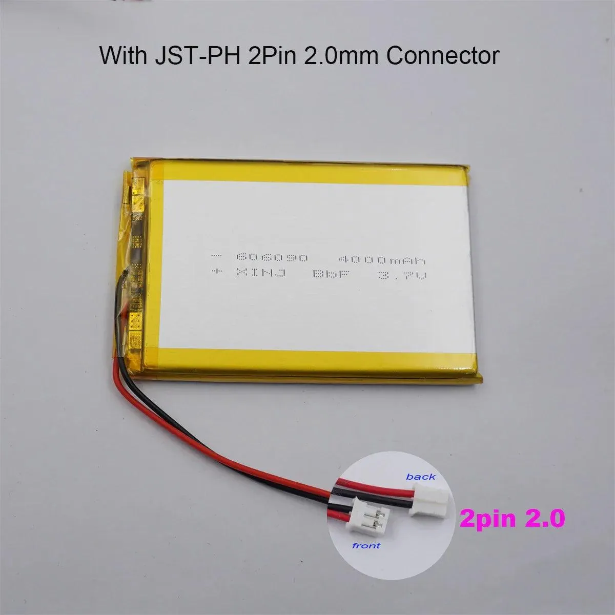 High-Performance 3.7V 4000mAh Li-Polymer Battery with JST-PH Connector for GPS, Bluetooth Speakers, and Tablets