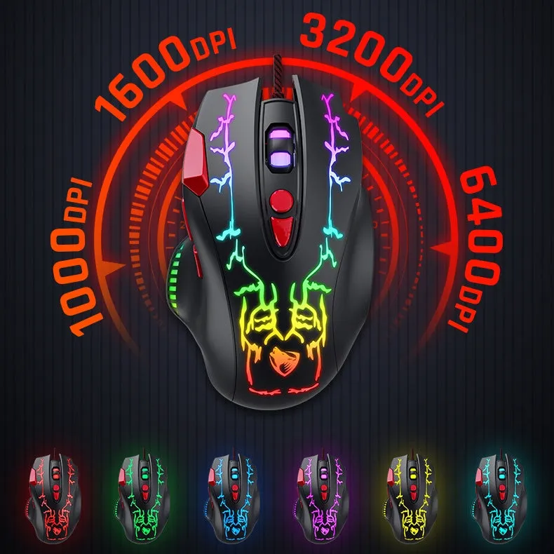 High Precision 6400 DPI Wired Gaming Mouse with RGB Backlit & Fire Button for Windows / Mac