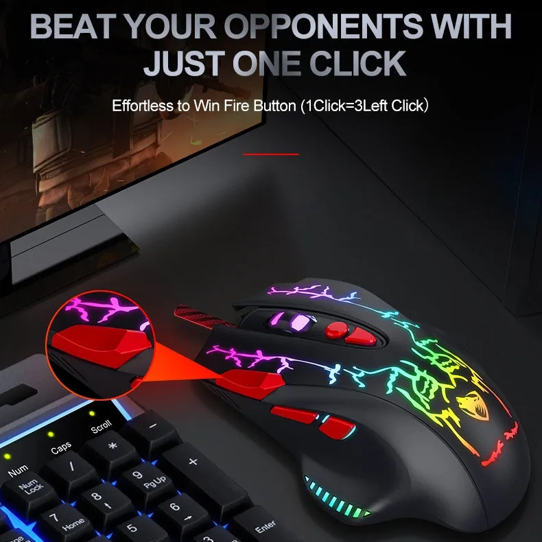 High Precision 6400 DPI Wired Gaming Mouse with RGB Backlit & Fire Button for Windows / Mac