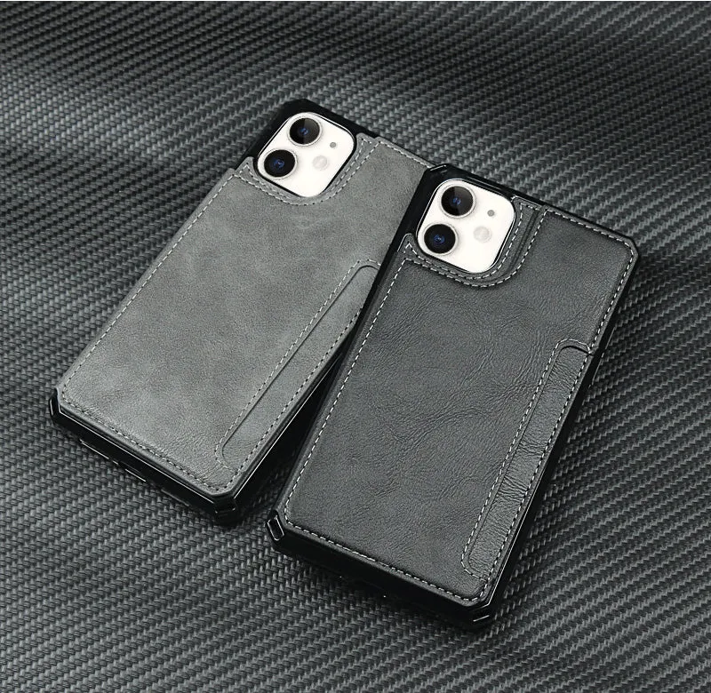 iPhone 11 Black Leather  Shockproof phone case for card slot wallet