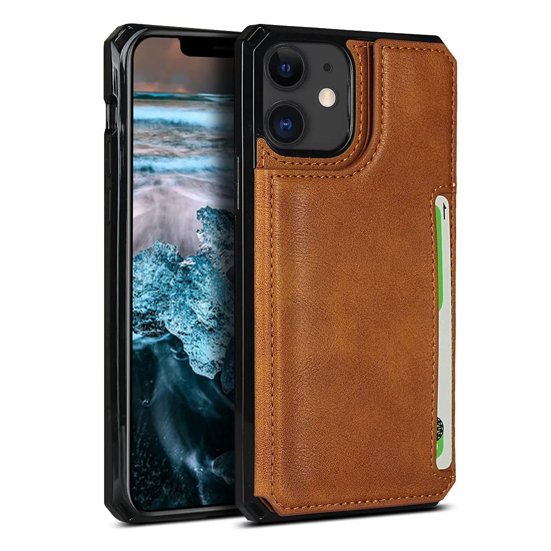 iPhone 11 Black Leather  Shockproof phone case for card slot wallet