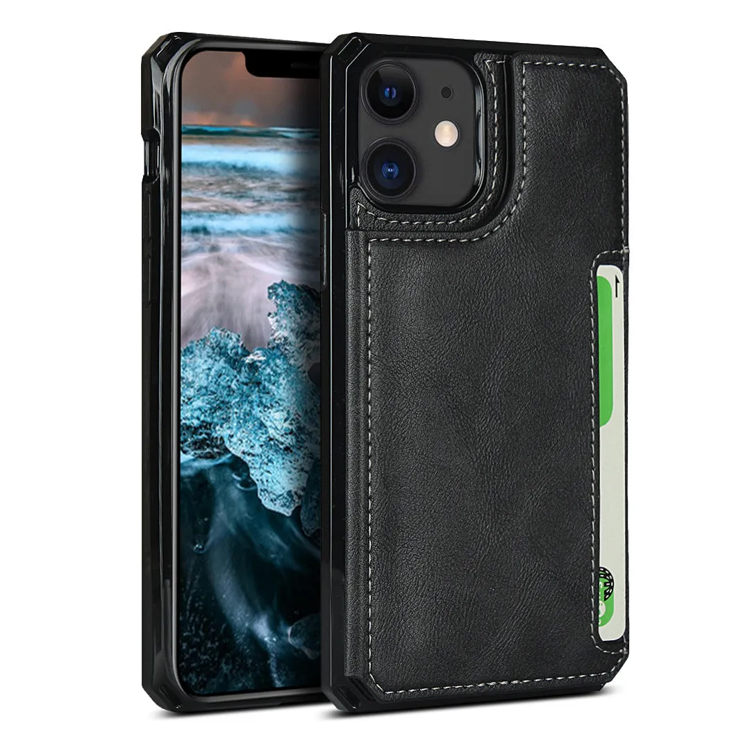 iPhone 11 Black Leather  Shockproof phone case for card slot wallet