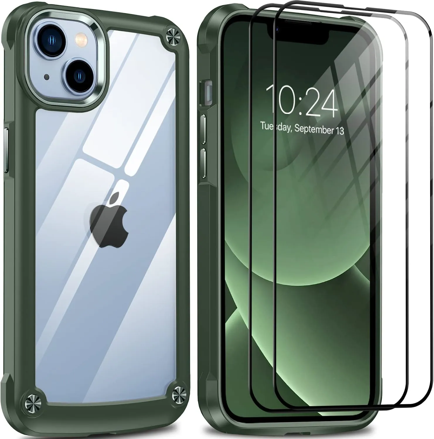 iPhone 14 Plus Case, Glass Screen Protector Clear Hard Back - Black