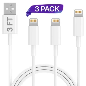 iPhone Charging Cable Set - PHD Tech, MFI Certified 3 Pack 3FT USB Cable, For Apple iPhone Xs,Xs Max,XR,X,8,8 Plus,7,7 Plus,6S,6S Plus,iPad Air,Mini/iPod Touch/Case, Charging & Syncing Cord