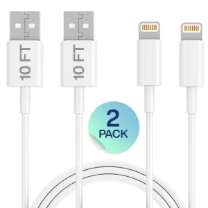 Ixir Charger Lightning Cable, 2 Pack 10FT USB Cable, Compatible with iPhone 13/12/11/ Xs, Xs Max, XR, X, 8, 8 Plus, 7, 7 Plus, 6S, 6S Plus,iPad Air, Mini, iPod Touch, Case, Charging & Syncing Cord