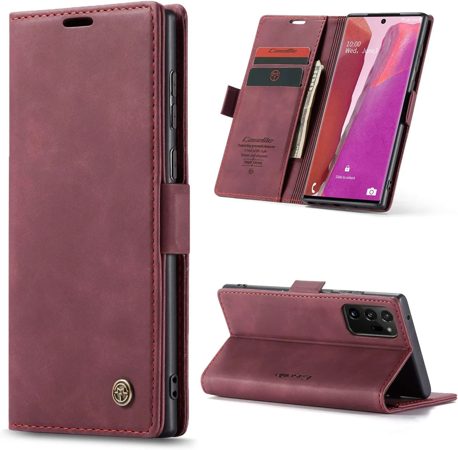 Kowauri Galaxy Note 20 Ultra Case,Leather Wallet Case - Wine Red