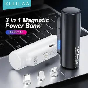 KUULAA 3000mAh Magnetic Power Bank - Portable Charger for iPhone 15/14/13/12 & Samsung Devices