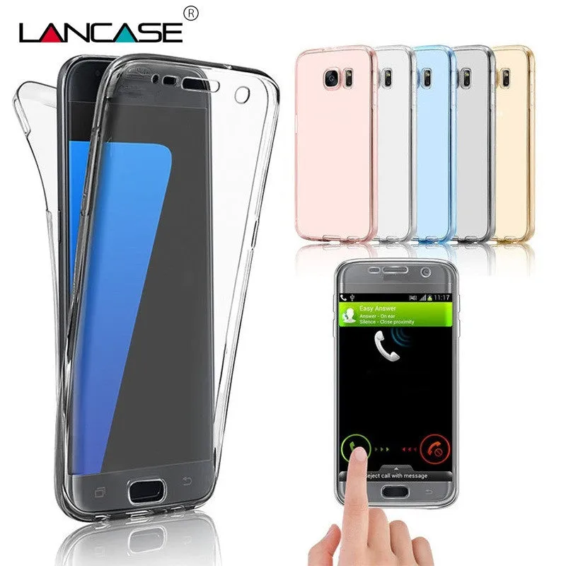 LANCASE Smartphone Bags For Samsung Galaxy S8 S7 Edge Case Silicone TPU Touch Soft Full Body Coque For Samsung S8 S7 S5 S6 Case