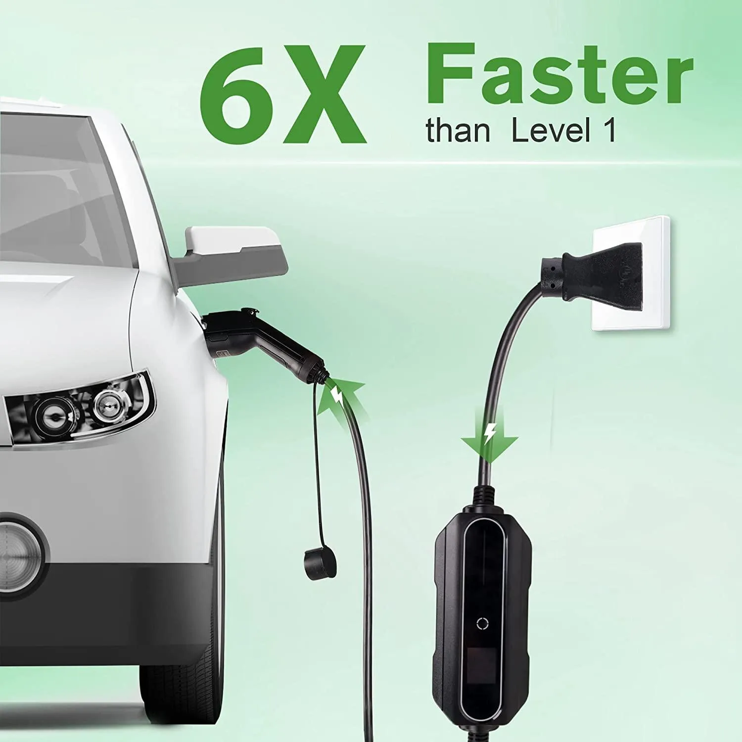 Level 1 2 EV Charger (110-240V, 16A, 21ft) NEMA 6-20 Plug Portable EVSE SAE J1772 Plug Home Electric Vehicle Charging Station