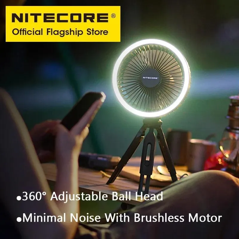 NITECORE NEF10 3-in-1 Camping Electrice Fan USB-C Rechargeable Ceiling Fans 10000mAh Power Bank LED Ring Light Adjustable Tripod