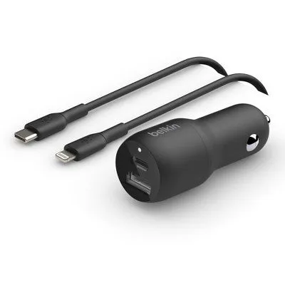 Open Box - 2-Port 37W USB-C/USB-A Power Delivery Car Charger 3.3' USB-C Cable