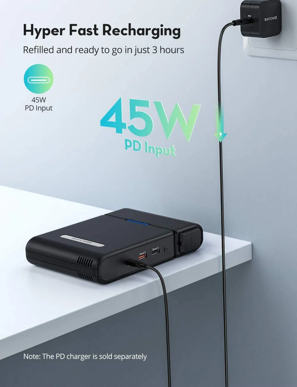 RAVPower AC Power Bank 30000mAh 100W(150W max) AC Outlet