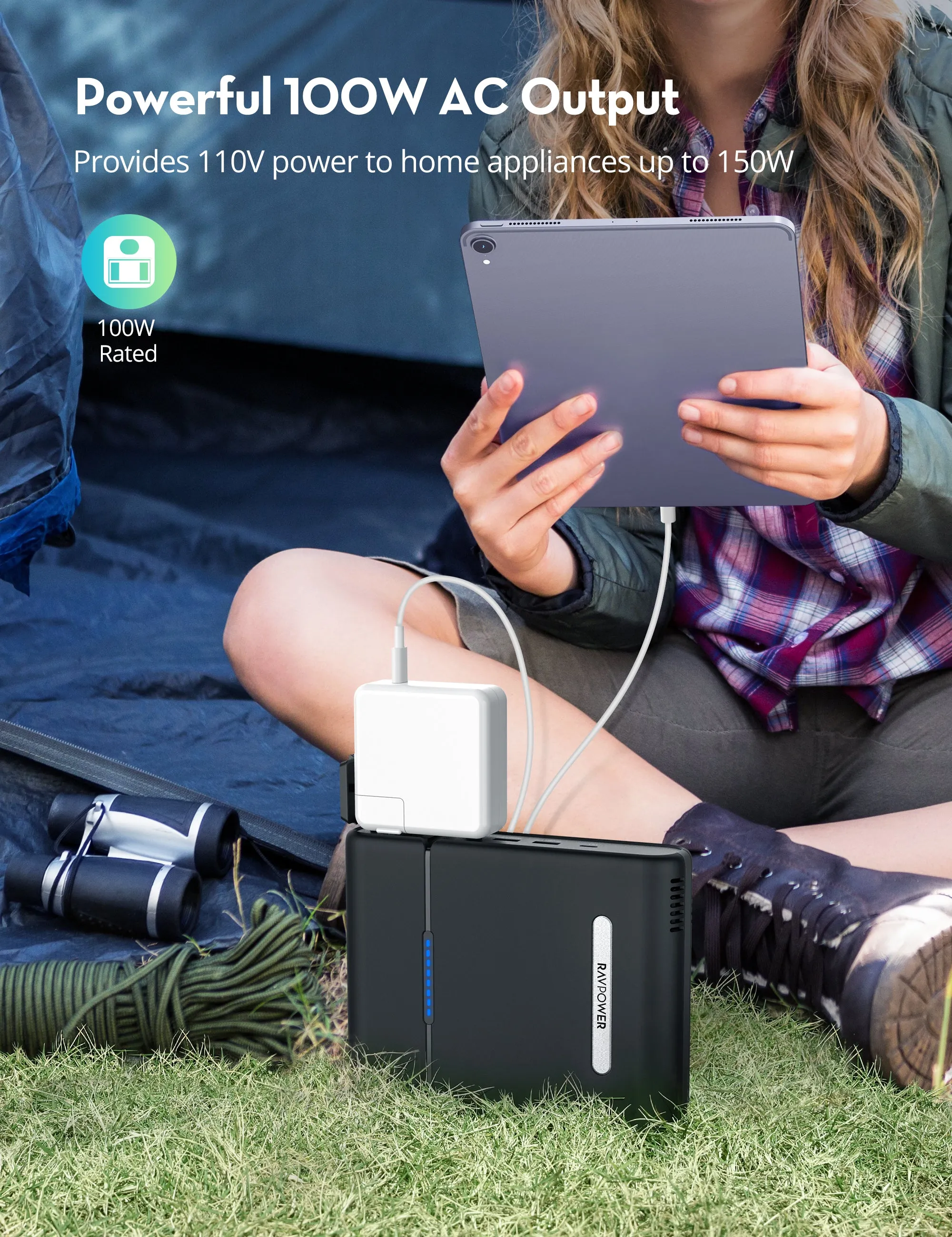 RAVPower AC Power Bank 30000mAh 100W(150W max) AC Outlet