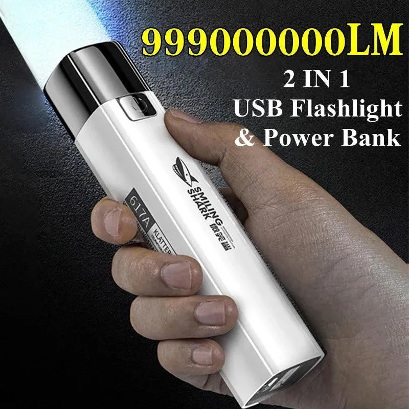 Ultra-Bright USB Rechargeable 2-in-1 LED Flashlight & Power Bank for Outdoor Adventures - 9990000 Lumens Mini Torch